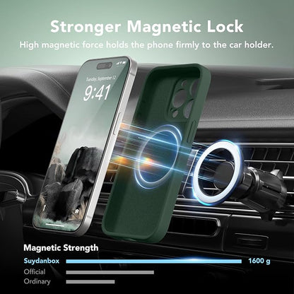 Magnetic for iPhone 14 Pro Case, Compatible with MagSafe, [Full Camera Protection][Screen Protector] Silicone Shockproof Protective Phone Case for iPhone 14 Pro 6.1", Alpine Green