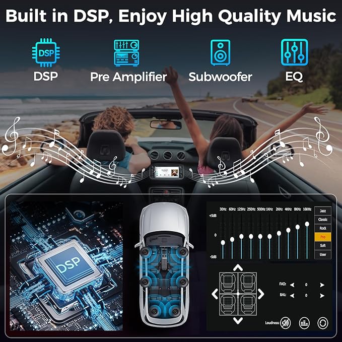 Double Din Car Stereo with 7" HD Touchscreen, Wireless Apple Carplay & Android Auto, Bluetooth, 240W, SWC, Subwoofer Output, Mirror Link, FM/AM Car Radio Receiver, Backup Camera
