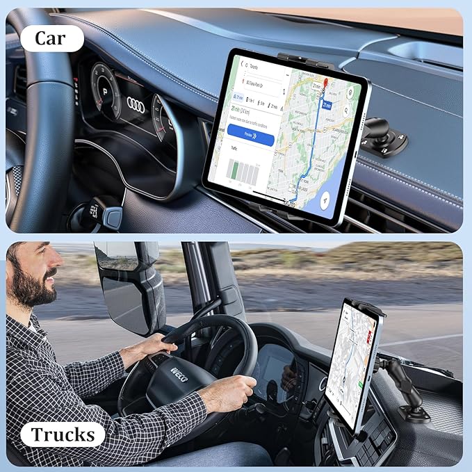 OHLPRO Tablet Holder for Car & Truck Dashboard Heavy Duty iPad Mount with Drill Base 360° Rotating Arm, Compatible with 5"-13" Tablets & Phones, Kindle, Ideal for Commercial Vehicles, Wall, Desk