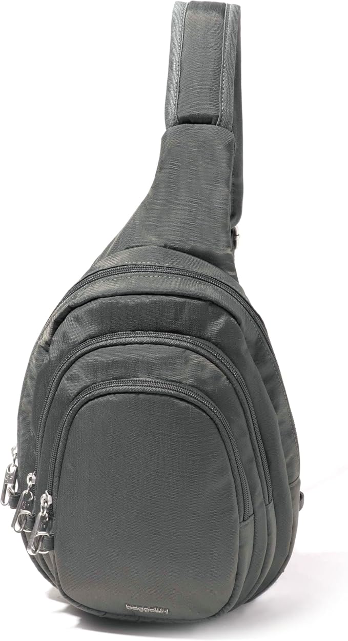 Baggallini Securtex® Anti-Theft Multi Zip Sling - Lightweight 8.6"x15.2" Travel Bag with Locking Zippers & RFID Protection