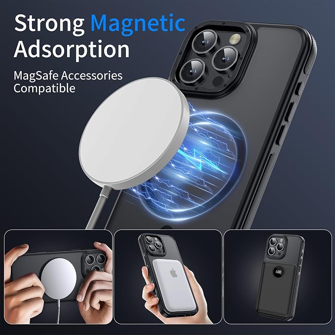 Strong Magnetic Case for iPhone 16 Pro Max [2 Tempered-Glass Screen Protectors] Compatible with MagSafe Shockproof Slim Thin Cover 6.9 inch 16 Pro Max Phone Case,Black Set