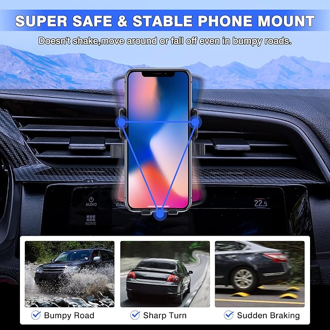 Karltys Car Phone Holder for Honda Civic 2016-2021 Accessories, 10th Gen. Civic Cell Phone Holer Air Vent Mount for 4-7 Inch Smartphones, Never Blocking Hands Free Thick Case Friendly Mobile Stand