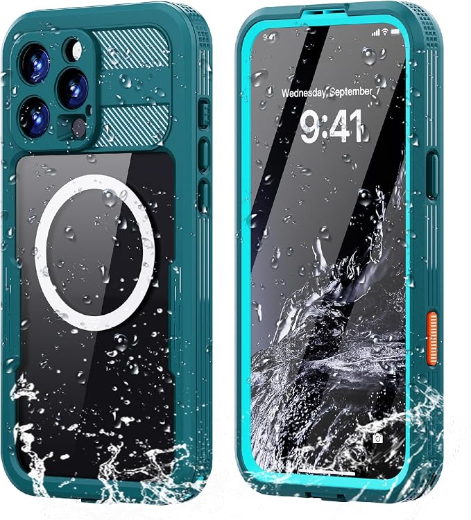 Guppy for iPhone 16 Pro Magnetic Waterproof Case, Built-in Screen Protector [IP68 Waterproof][14FT Military Drop Proof] 360° Full Body Protection Dustproof Shockproof Heavy Duty Rugged Case, Cyan
