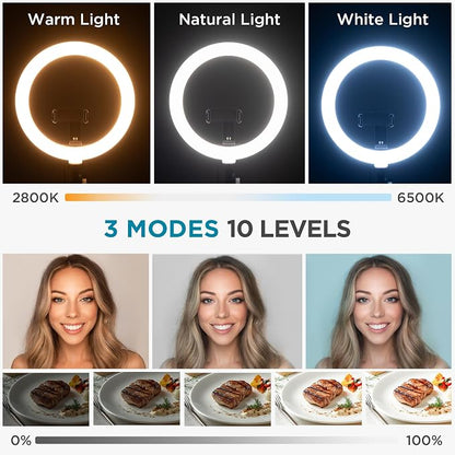 InnoGear Overhead Phone Mount with Ring Light, 10" LED Selfie Ring Light for Desk with Phone Holder and Remote Canvas Lamp Light for YouTube Live Stream Cooking Video Recording Vlog Zoom, Medium