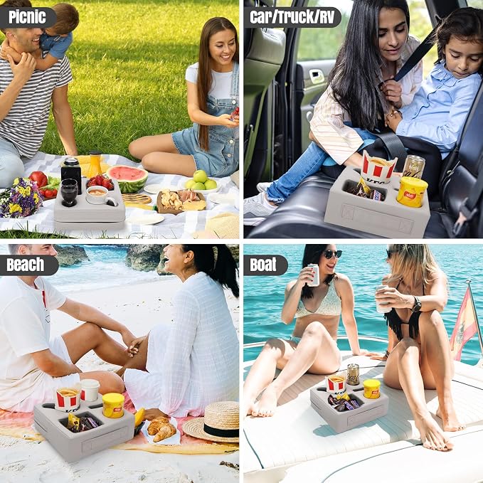 STBoo Couch Cup Holder Pillow - Sofa Drink Cup Holder Cozy Buddy | Bed Caddy Organizer Holds Remote, Snacks, Phones | Waterproof Anti-Spill Sofa Beverage Tray for Car, Pack, Beach, RV, Boat (PUGrey)