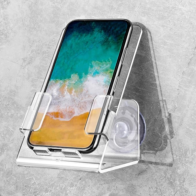Bath&Shower Cell Phone Stand Holder-Handset Bracket-Suction Cup Bracket -Suction Cup Holder, Holder's Tray Mounted with Two Strong Suction Cups Suit for Most Cell Phones