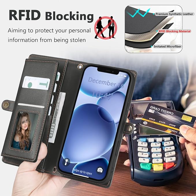 Wallet Case for iPhone 12 Pro Max with Card Holder/Crossbody Wallet/Strap| RFID Blocking | Magnetic | Kickstand | Detachable | PU Leather Phone Case for iPhone 12 Pro Max,6.7 in,Black