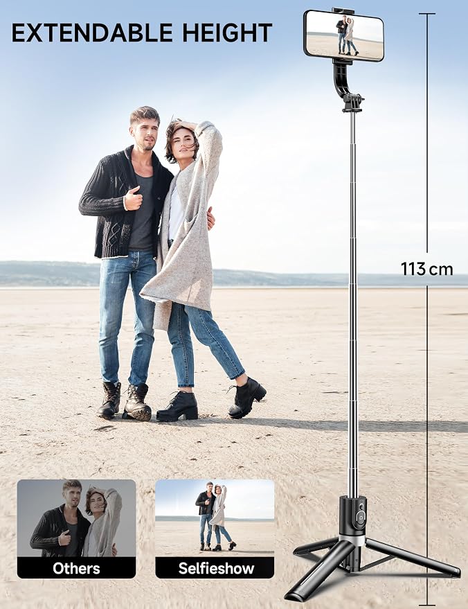 45" Selfie Stick Tripod with 2 Lights, Extendable 5 in 1 Selfie Stick Phone Tripod, Portable Selfie Sticks with Wireless Remote Compatible with iPhone 15/14/13 Pro Max, Samsung, Android, Gopro