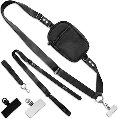 Crossbody Phone Strap with Wallet – Adjustable Nylon Strap with Metal Hardware, RFID Wallet & Detachable Wristlet – Hands-Free Travel Purse for Women & Men