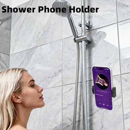 Shower Phone Holder - 360° Rotatable & Self-Adhesive, Universal Mirror Phone Mount Stand for Bathroom and Kitchen Wall, Compatible with iPhone Pixel Samsung 4-7" Smartphones