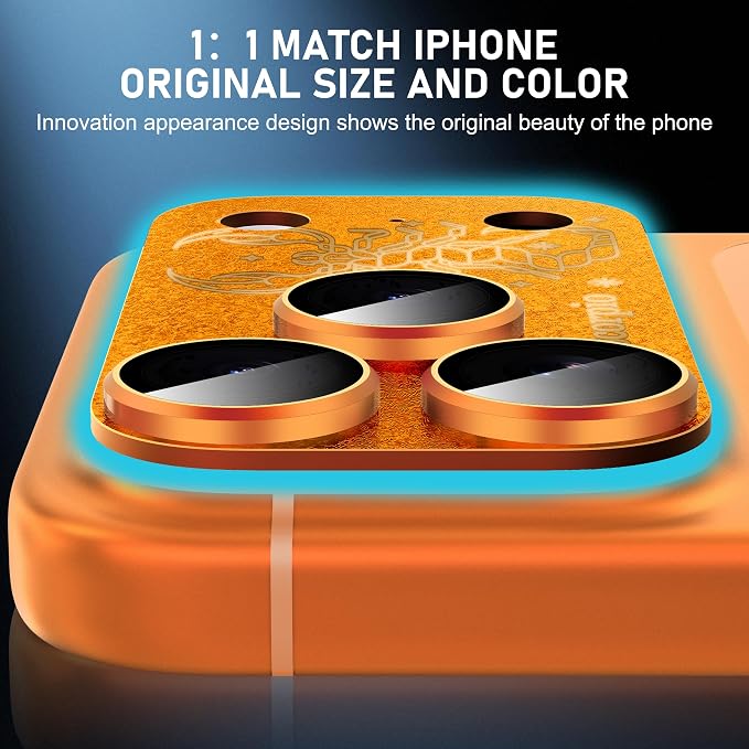 Compatible for iPhone 17 Pro Max Camera Lens Protector, Sagittarius Pattern, Drop Protection, Anti Scratch Full-Coverage, AR 360-Degree Protection, Camera Transmfttance HD, Easy Installation, Orange