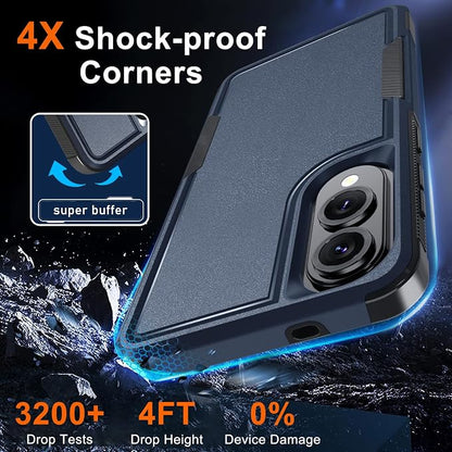 RMOCR Case for Samsung Galaxy S25 Edge, Full Body Heavy Duty Rugged Shockproof Protective Phone Cover with Lanyard Strap, Tempered Glass Screen Protector and Camera Lens Cover, Navy Blue