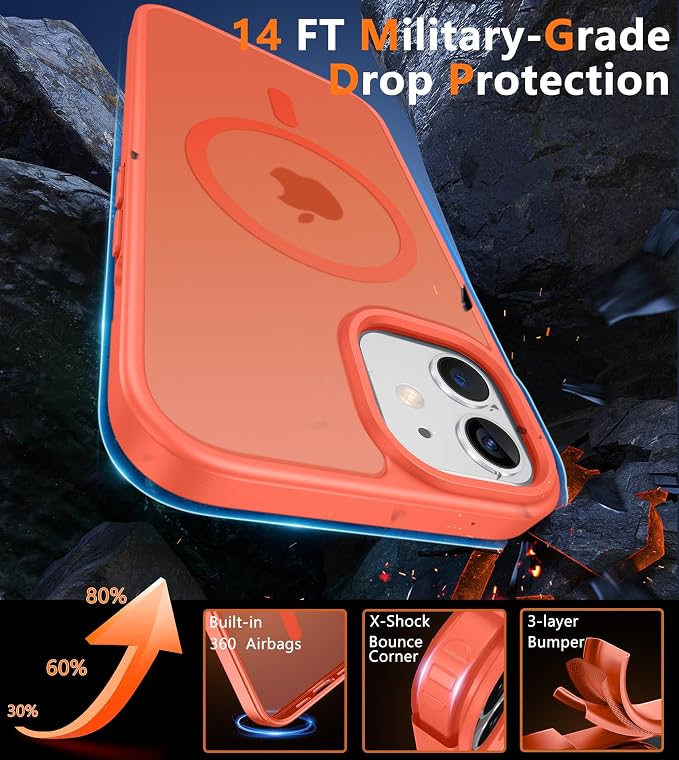 FNTCASE for iPhone 12 Phone Case: for iPhone 12 Pro Magnetic Matte Textured Military Grade Drop Protection Translucent Cell Phone Cover - Slim Durable Shockproof Protective Bumper