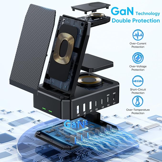 300W Charging Station for Multiple Devices Apple,10 in 1 Wireless Charger for iPhone,GaN III USB C 65W PD Fast Charging Stand Dock for MacBook,iWatch&Airpods (Wireless Charging Only for Apple)