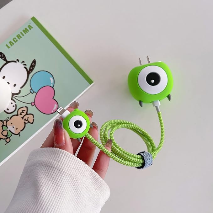 3D Cute Cartoon Charger Protector Case - Compatible for Apple 20W USB-C Power Adapter and Lightning Cable, No.10(4 in1)