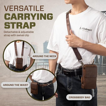 Hengwin Small Genuine Leather Cell Phone Crossbody Purse Shoulder Bag for Women and Men, Leather Phone Holster with Belt Clip Belt Loop Travel Passport Pouch Messenger Bag Waist Bag (Coffee)