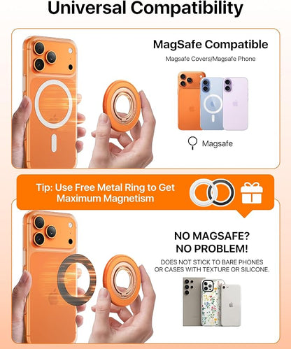 andobil [2026 3rd Gen] Magnetic Phone Grip for MagSafe [Sability Max] Stronger Two-Sided Magnet Cell Phone Ring Holder Compatible with MagSafe Accessories, iPhone 17 Pro Max Air 16 15 14 13 12, Orange