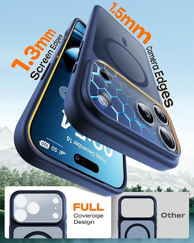 TOCOL for iPhone 17 Pro Case, Compatible with Magsafe Charger, Full Camera Protection, Translucent Matte Phone Case for 17 Pro 6.3 inch (Dark Blue)