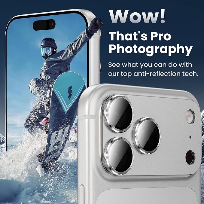 YWXTW Designed for iPhone 17 Pro Camera Lens Protector, [1:1 Perfect Fit] Full Coverage Matte Metal Tempered Glass Camera Screen Cover Accessories, Case Friendly (Silver, iPhone 17 Pro)