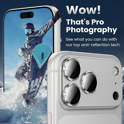 YWXTW Designed for iPhone 17 Pro Camera Lens Protector, [1:1 Perfect Fit] Full Coverage Matte Metal Tempered Glass Camera Screen Cover Accessories, Case Friendly (Silver, iPhone 17 Pro)