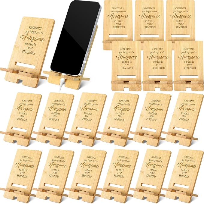 Ripeng 12 Pcs Employee Appreciation Gifts Bulk Bamboo Phone Stand for Desk Office Worker Thank You Gift for Administrative Team Coworkers Staff Graduation Nurse Teacher Week (Awesome Reminder)