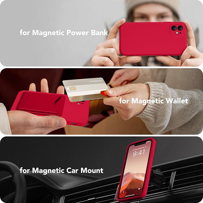 Magnetic for iPhone 11 Phone Case Silicone, Compatible with MagSafe, [Full Camera Protection][Screen Protector] Slim Shockproof Protective Case for iPhone 11 6.1", Red