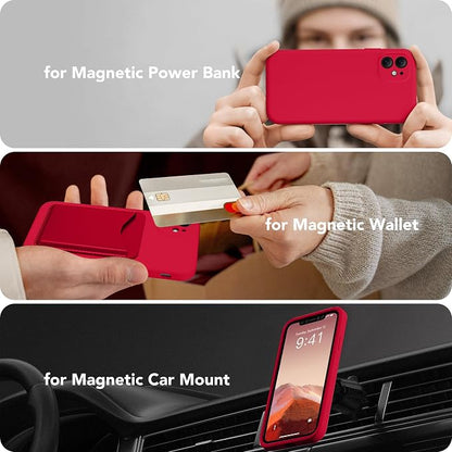 Magnetic for iPhone 11 Phone Case Silicone, Compatible with MagSafe, [Full Camera Protection][Screen Protector] Slim Shockproof Protective Case for iPhone 11 6.1", Red