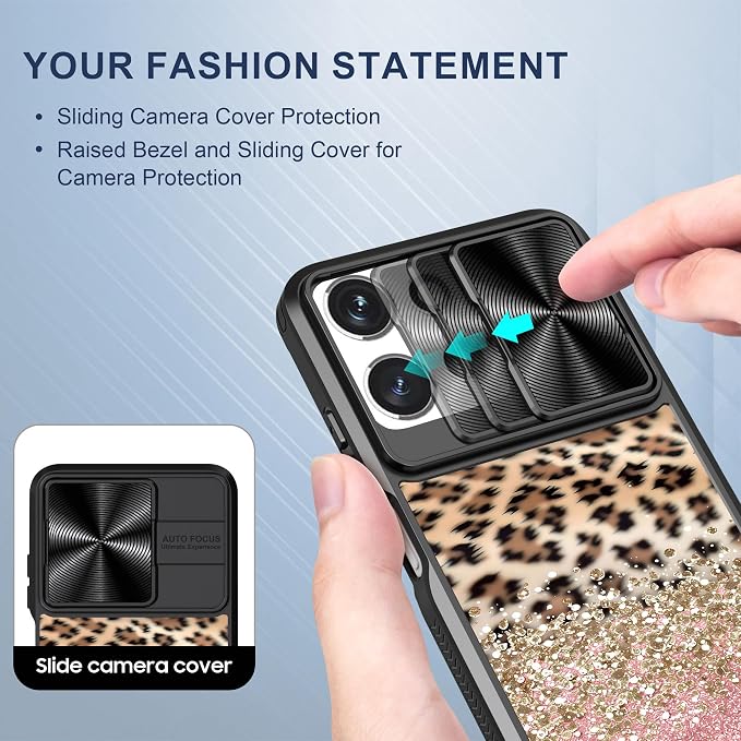 for Motorola Moto G 5G 2025 Case with Leopard Print, Metal Slide Camera Cover, Screen Protector, Anti-Peeping Privacy Safeguard, Camera Lens Protector Phone Case for Moto G 5G 2025