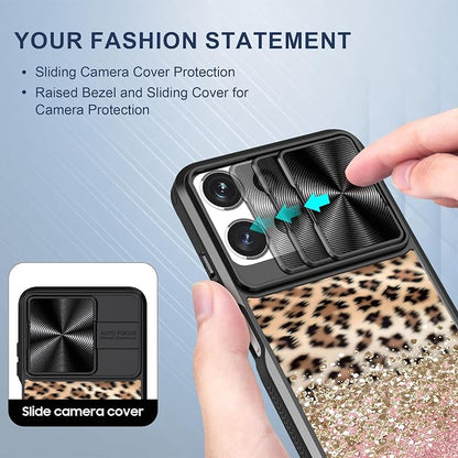 for Motorola Moto G 5G 2025 Case with Leopard Print, Metal Slide Camera Cover, Screen Protector, Anti-Peeping Privacy Safeguard, Camera Lens Protector Phone Case for Moto G 5G 2025