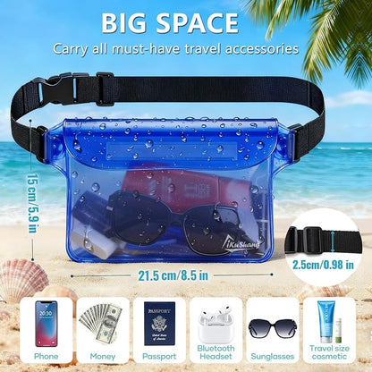 Waterproof Fanny Pack Phone Pouch - 32FT Submersible Triple Zip Lock Dry Bag, Touchscreen Passport Wallet Travel Pouch for Beach Cruise Swimming Kayaking Boating Essentials