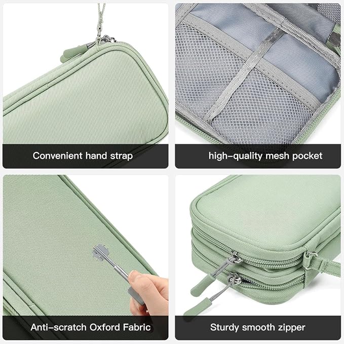 CAAORDKSO Electronic Organizer Bag, Travel Cable Organizer Pouch Electronic Accessories Carry Case, Double Layers Tech Pouch Travel Essentials for Men, Women, Backpack, Business (Mint Green, Large)