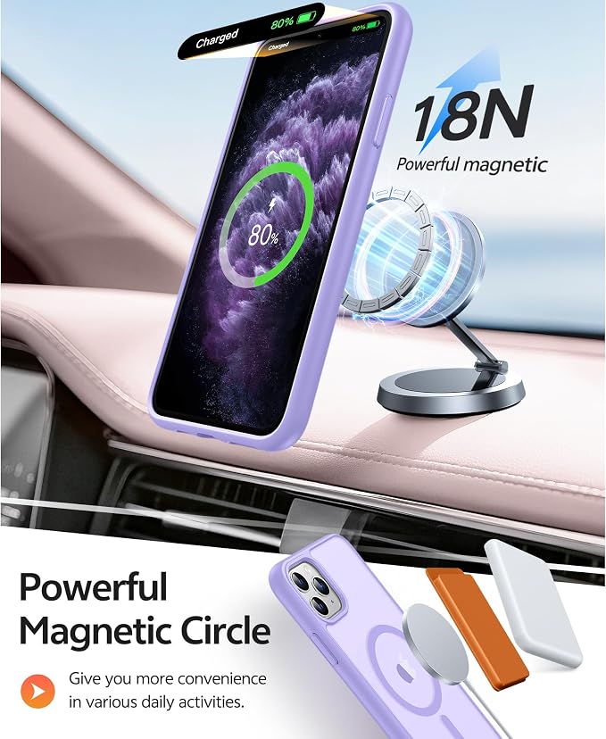 FNTCASE for iPhone 11 Pro Case: [Compatible with Magsafe] Translucent Matte Magnetic Phone Cover - Military Grade Drop Protection Shockproof Protective for iPhone 11Pro 2019 Cases - Light Purple