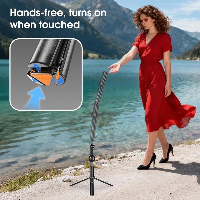 Magnetic Phone Tripod,76" Auto-Open Phone Stand with Metal Ring & Rechargable Remote,Portable Selfie Stick with Magnetic Holder for Magsafe,360°Rotatable Phone Stand Travel for iPhone/Android/Camera