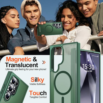 MOZOTER for Samsung Galaxy S24 Ultra Case,[Compatible with MagSafe] Green | [12Ft Military Dropproof][2*Screen Protector]Translucent Anti-Slip Back Slim Shockproof Case for S24 Ultra-Green
