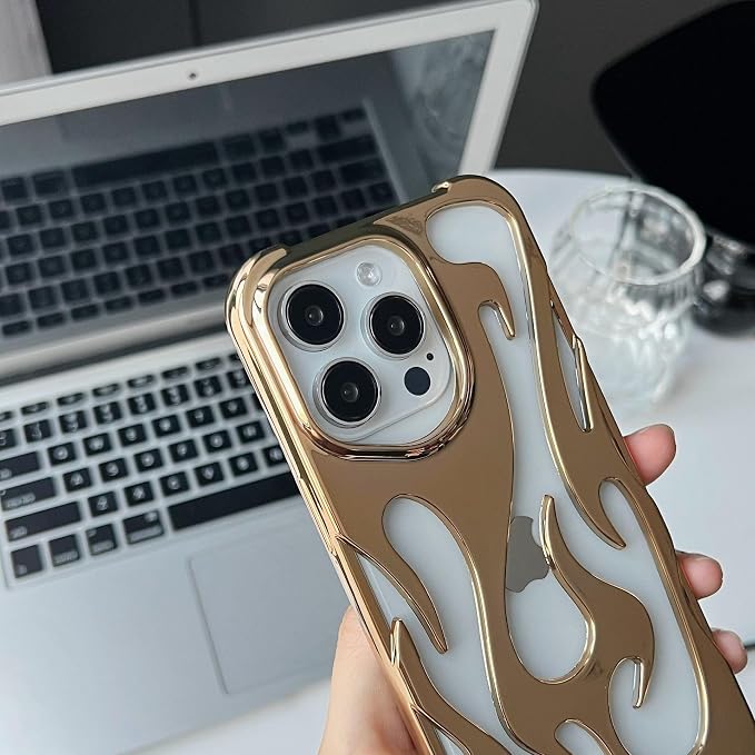 for iPhone 16 Pro Max Fire Hollow Breathable Soft Phone Case, Fashion 3D Flame Pattern Slim Shockproof Protective Soft Cover for iPhone 16 15 14 13 12 Pro Max (Schwarz,12Pro)