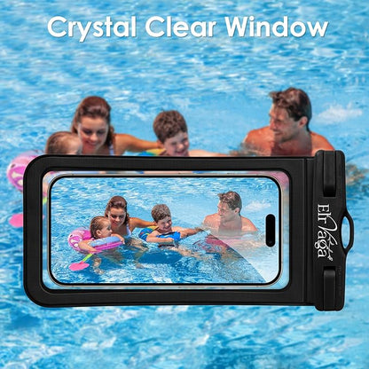 2 Pack IPX8 Waterproof Phone Pouch for iPhone 16/15/14/13 Pro Max Plus (7.2 Inch) - Swimming, Diving, Snorkeling, Snowproof - Touchscreen Friendly Underwater Photography Dry Bag (Black&Blue)