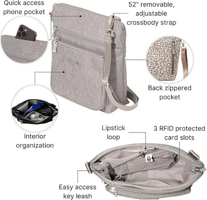 Baggallini Modern Pocket Crossbody Bag for Women, 8.5"x8.5" Handbag Purse with RFID, Lightweight Water-Resistant