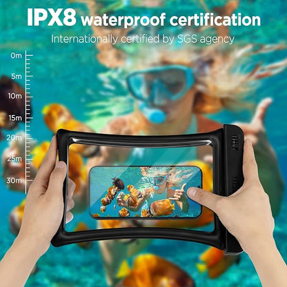 CACOE [Floatable Floating Universal IPX8 Waterproof Phone case 2 Pack-Up to 10.0",Adjustable Lanyard Phone Pouch,Cellphone Dry Bags for Vacation Beach Pool Kayak Cruise Travel Essentials（Black+Black）