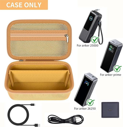 Laptop Power Bank Case for Anker 25000& Prime 27650, Gold | Organizes the Power Bank, Small Cables and 100W Charging Base; Larger 150W Charging Base Does Not Fit, Case Only