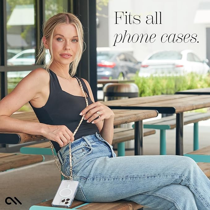Case-Mate Crossbody Phone Lanyard [Works with All Phones] Hands-Free Strap - Leather Cell Phone Charm - Neck Chain Holder for iPhone 17 Pro Max /16 Pro Max /15/14/13/S26 Ultra - Gold Chain Tan Leather