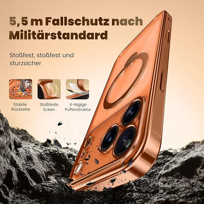 GolbinBox for iPhone 17 Pro Max Case with 360° Spin Magnetic Stand,[Compatible with Magsafe] [Military Protection][Built-in Ring Holder] Camera Control Phone Case for 17 Pro Max,Cosmic Orange/Clear
