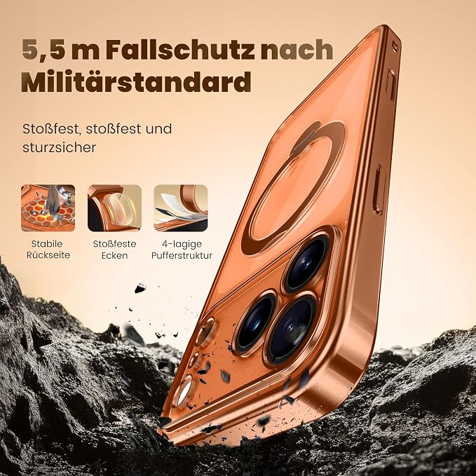 GolbinBox for iPhone 17 Pro Case with 360° Spin Magnetic Stand,[Compatible with Magsafe] [Military Protection][Built-in Ring Holder] Camera Control Phone Case for 17 Pro,Cosmic Orange/Clear