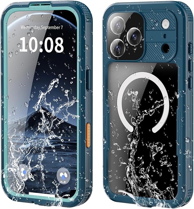 Omio for iPhone 17 Pro Max Waterproof Case Compatible with MagSafe, Magnetic Waterproof Full Body IP68 Underwater Case Built-in Screen Protector Military Grade Shockproof Cover for Men Women Teal