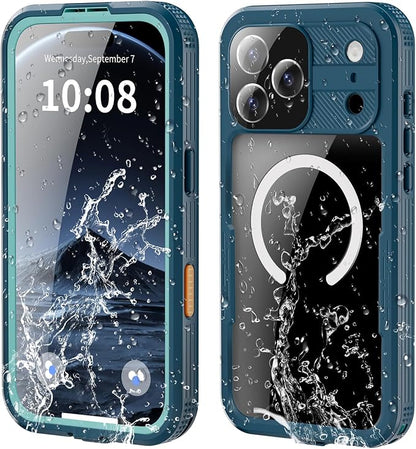 Omio for iPhone 17 Pro Max Waterproof Case Compatible with MagSafe, Magnetic Waterproof Full Body IP68 Underwater Case Built-in Screen Protector Military Grade Shockproof Cover for Men Women Teal
