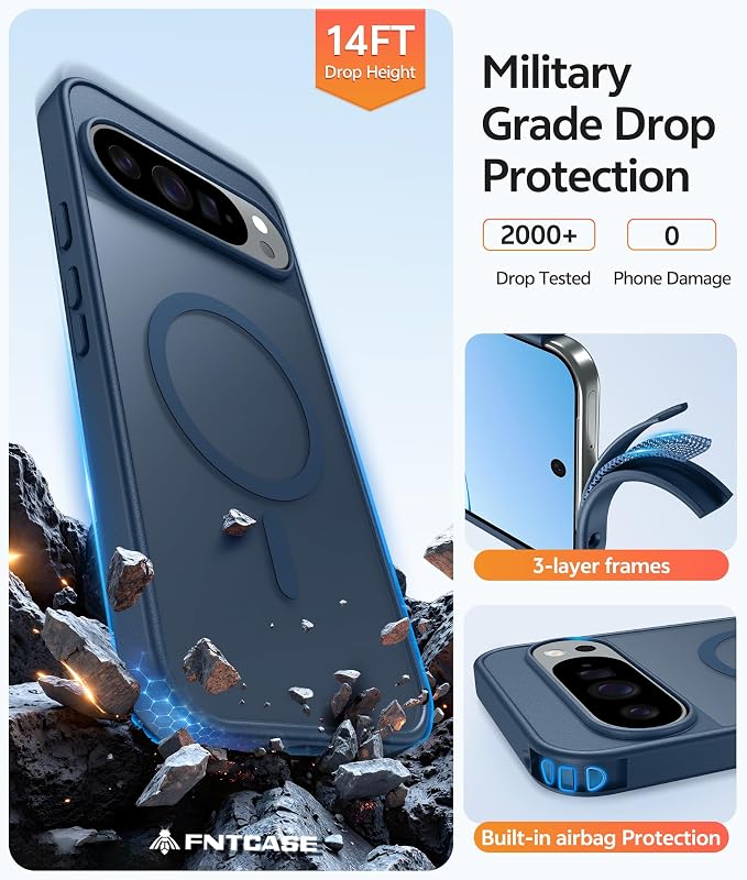 FNTCASE for Google Pixel 10 Pro Case: for Pixel 10 Case [Fit for Magsafe] Translucent Matte Cases with [Screen Protector] Military Grade Shockproof Protective Magnetic Phone Cover (6.3inch - Blue)
