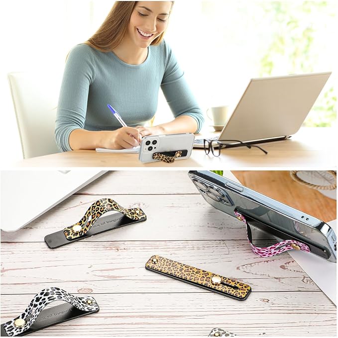 Weewooday 6 Pieces Phone Grip Holder Cell Phone Grip Strap Telescopic Finger Strap Stand Universal Finger Kickstand for Most Smartphones(Leopard Print)