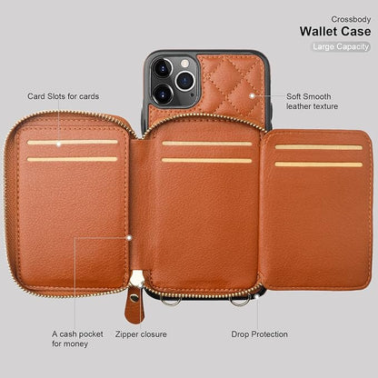 Bocasal Crossbody Wallet Case for iPhone 11 Pro Max, RFID Blocking PU Leather Zipper Handbag Purse Flip Cover, Kickstand Folio Case with Card Slots Holder Wrist Strap Lanyard 6.5 Inch (Brown)