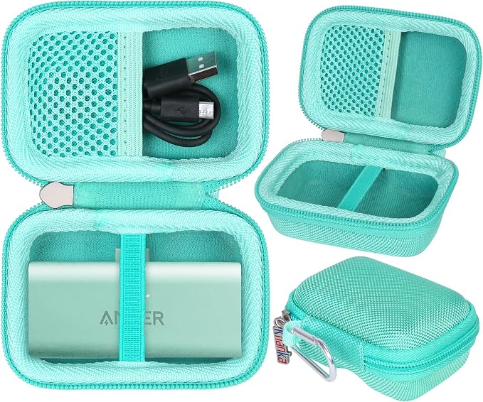 khanka Hard Travel Case with Anker 621 Nano Power Bank,5,000mAh Portable Charger,Case Only (Green)