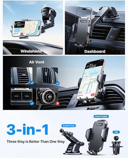 andobil Car Phone Holder, 2026 Military-Grade 89lbs Strongest Suction Phone Holders for Your Car Dashboard/Windshield/Vent Easy Clamp Car Phone Mount Stand for iPhone 17 16 15 14 13 Pro Max Samsung