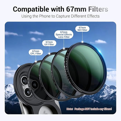 KIWIFOTOS Magnetic Phone Camera Grip with 67mm Phone Lens Filter Adapter Kit for Magsafe iPhone 17 16 15 14 Pro Handle with Remote & Tripod Adapter (Filter not Included)